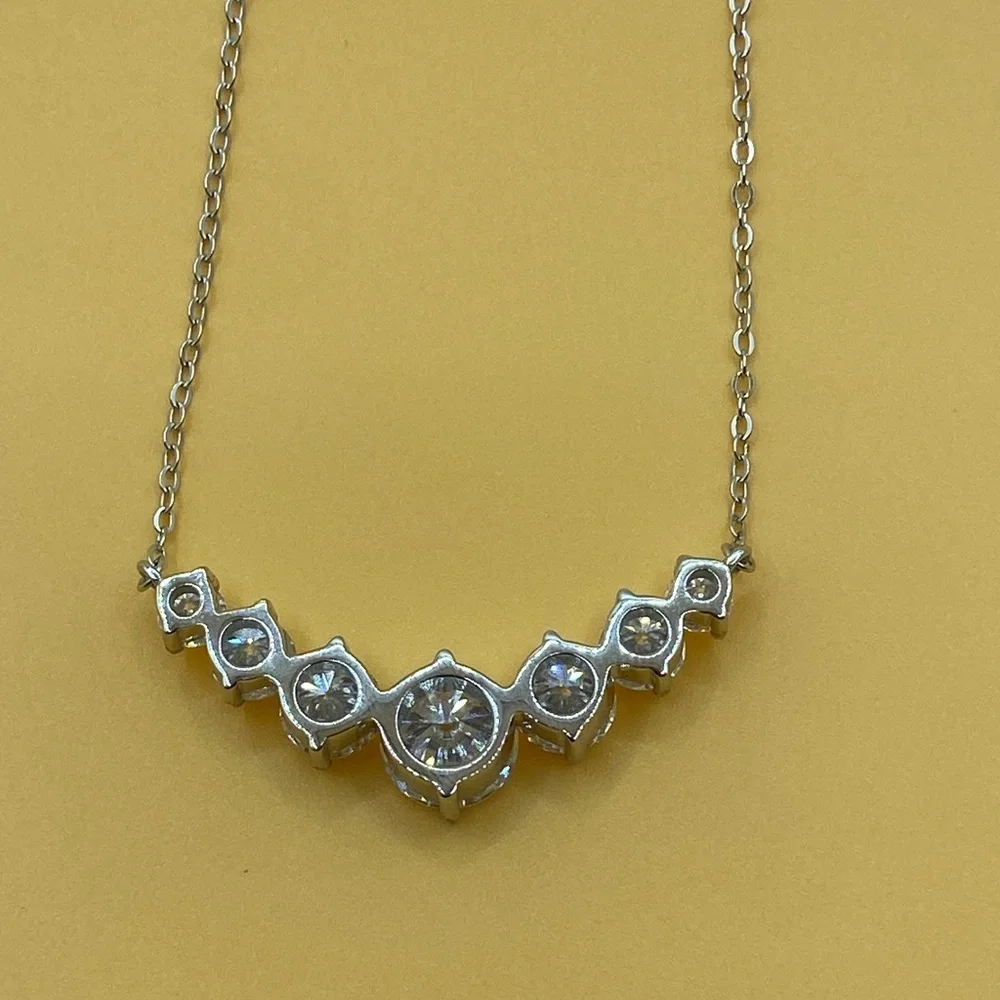 Moissanite Seven Stone Demi Eternity Sterling Silver Necklace